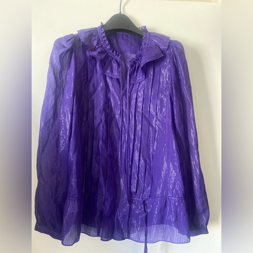 BcbgMaxazria | Bcbg Metallic Purple/blue Ruffle Tie Top